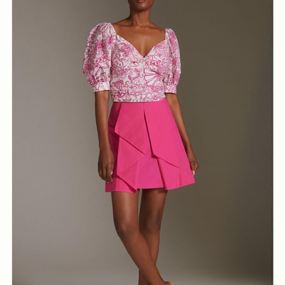 NWT Anthropologie Maeve Ruffled Mini Skirt in Hot Pink Size: P2